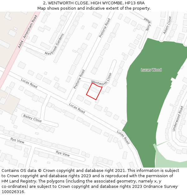 2, WENTWORTH CLOSE, HIGH WYCOMBE, HP13 6RA: Location map and indicative extent of plot