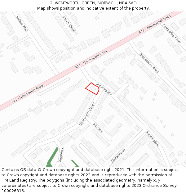 2, WENTWORTH GREEN, NORWICH, NR4 6AD: Location map and indicative extent of plot