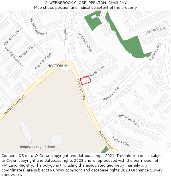 2, WERNBROOK CLOSE, PRENTON, CH43 9HY: Location map and indicative extent of plot