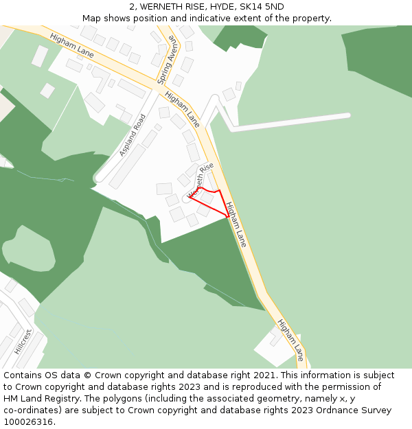 2, WERNETH RISE, HYDE, SK14 5ND: Location map and indicative extent of plot