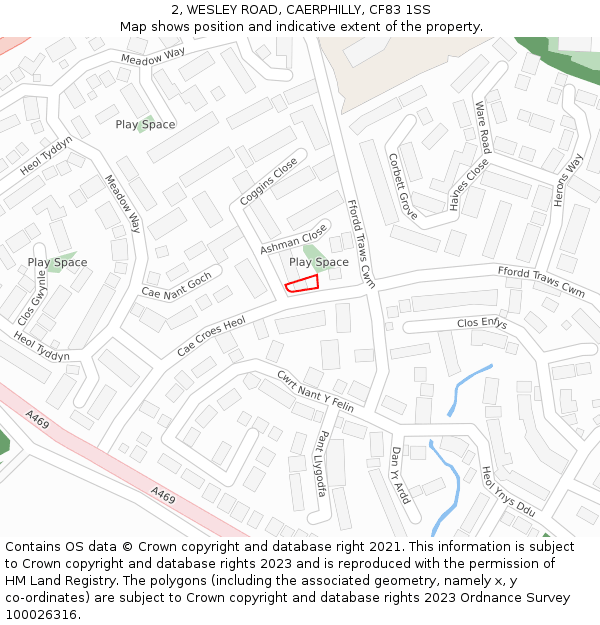 2, WESLEY ROAD, CAERPHILLY, CF83 1SS: Location map and indicative extent of plot