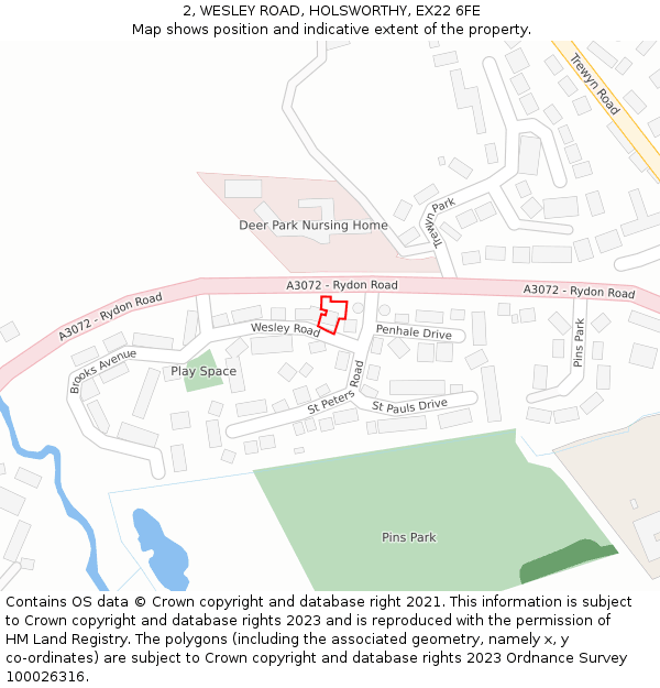 2, WESLEY ROAD, HOLSWORTHY, EX22 6FE: Location map and indicative extent of plot
