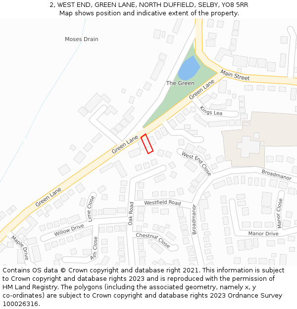 2, WEST END, GREEN LANE, NORTH DUFFIELD, SELBY, YO8 5RR: Location map and indicative extent of plot