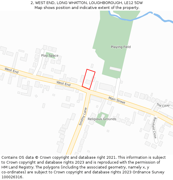 2, WEST END, LONG WHATTON, LOUGHBOROUGH, LE12 5DW: Location map and indicative extent of plot