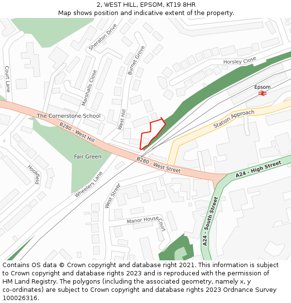 2, WEST HILL, EPSOM, KT19 8HR: Location map and indicative extent of plot