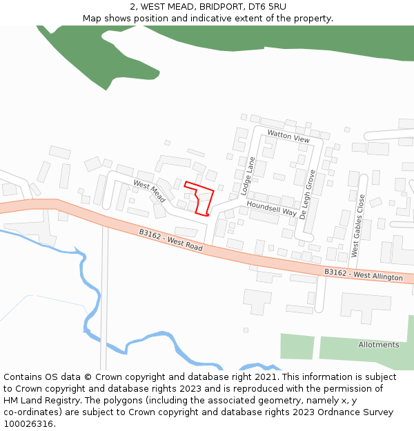 2, WEST MEAD, BRIDPORT, DT6 5RU: Location map and indicative extent of plot