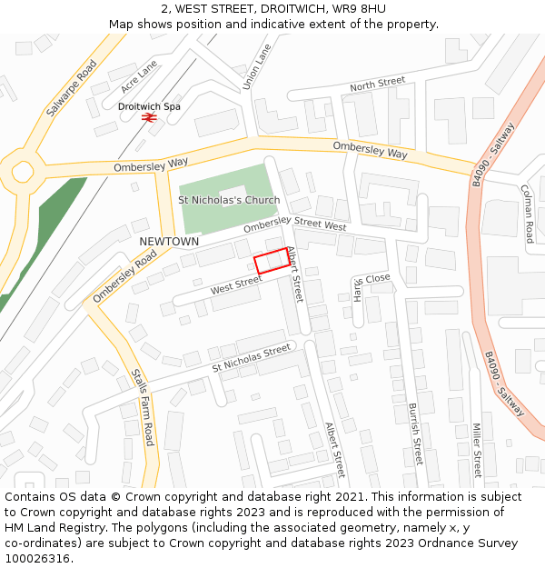 2, WEST STREET, DROITWICH, WR9 8HU: Location map and indicative extent of plot