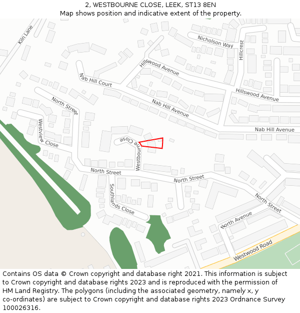 2, WESTBOURNE CLOSE, LEEK, ST13 8EN: Location map and indicative extent of plot