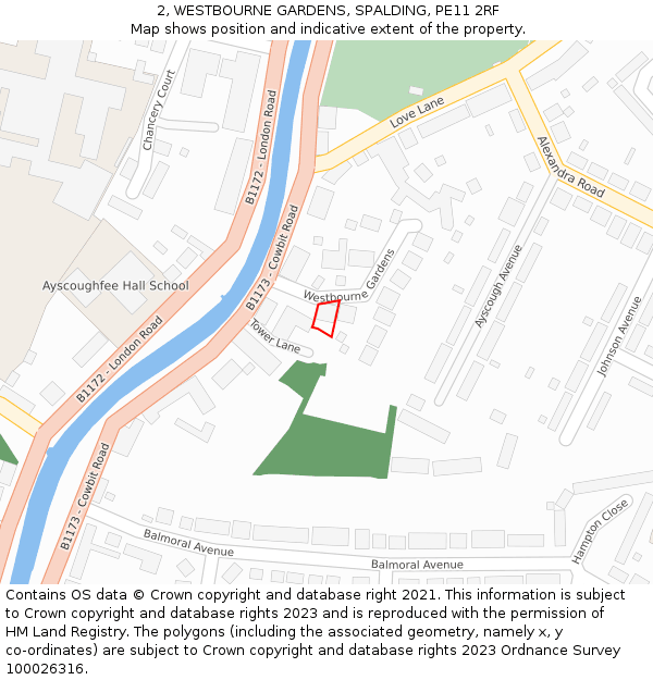 2, WESTBOURNE GARDENS, SPALDING, PE11 2RF: Location map and indicative extent of plot