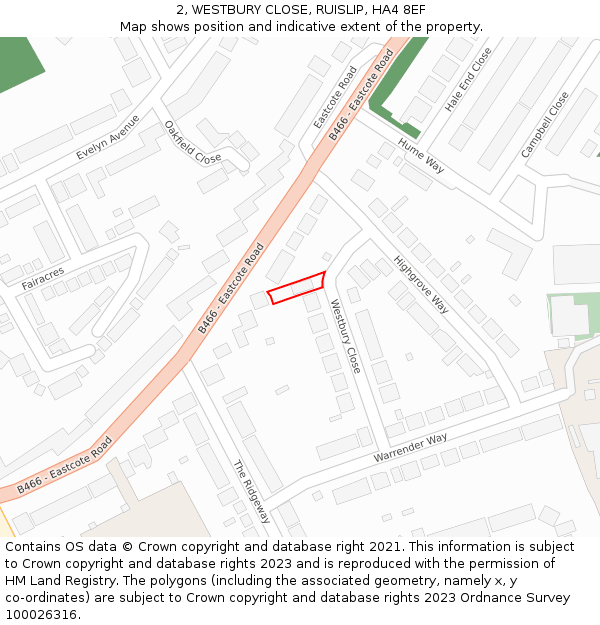 2, WESTBURY CLOSE, RUISLIP, HA4 8EF: Location map and indicative extent of plot