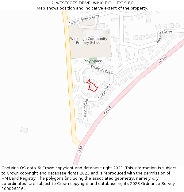 2, WESTCOTS DRIVE, WINKLEIGH, EX19 8JP: Location map and indicative extent of plot