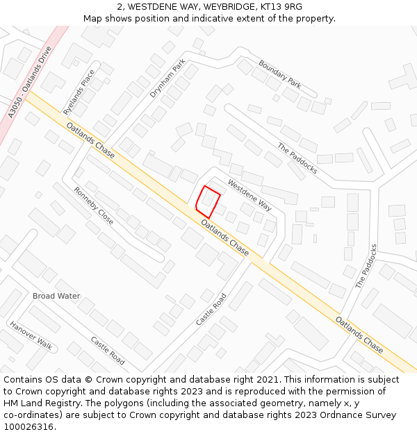 2, WESTDENE WAY, WEYBRIDGE, KT13 9RG: Location map and indicative extent of plot