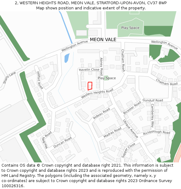 2, WESTERN HEIGHTS ROAD, MEON VALE, STRATFORD-UPON-AVON, CV37 8WP: Location map and indicative extent of plot