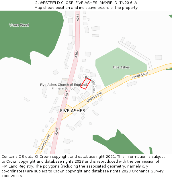 2, WESTFIELD CLOSE, FIVE ASHES, MAYFIELD, TN20 6LA: Location map and indicative extent of plot