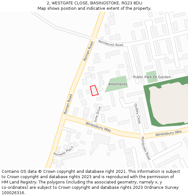 2, WESTGATE CLOSE, BASINGSTOKE, RG23 8DU: Location map and indicative extent of plot