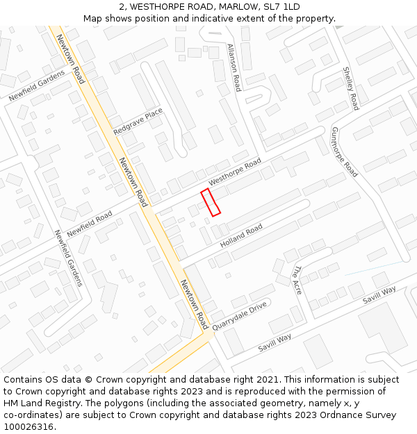 2, WESTHORPE ROAD, MARLOW, SL7 1LD: Location map and indicative extent of plot