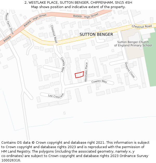 2, WESTLAKE PLACE, SUTTON BENGER, CHIPPENHAM, SN15 4SH: Location map and indicative extent of plot