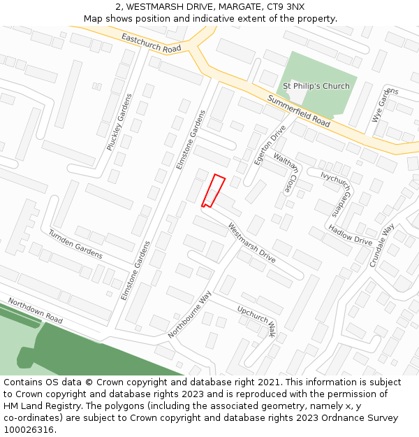 2, WESTMARSH DRIVE, MARGATE, CT9 3NX: Location map and indicative extent of plot