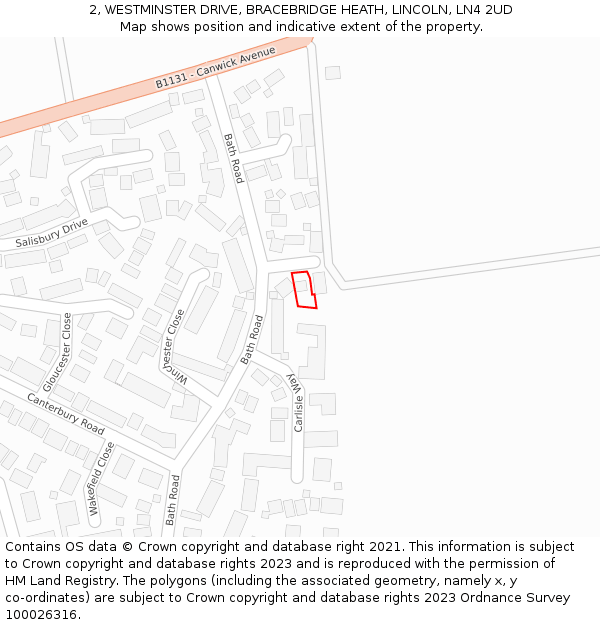 2, WESTMINSTER DRIVE, BRACEBRIDGE HEATH, LINCOLN, LN4 2UD: Location map and indicative extent of plot