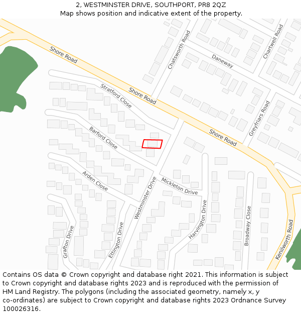 2, WESTMINSTER DRIVE, SOUTHPORT, PR8 2QZ: Location map and indicative extent of plot