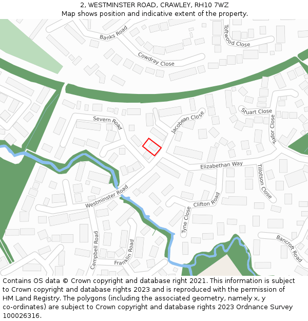 2, WESTMINSTER ROAD, CRAWLEY, RH10 7WZ: Location map and indicative extent of plot