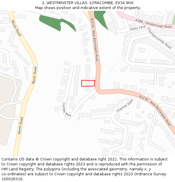 2, WESTMINSTER VILLAS, ILFRACOMBE, EX34 9NX: Location map and indicative extent of plot