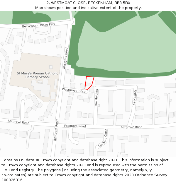 2, WESTMOAT CLOSE, BECKENHAM, BR3 5BX: Location map and indicative extent of plot
