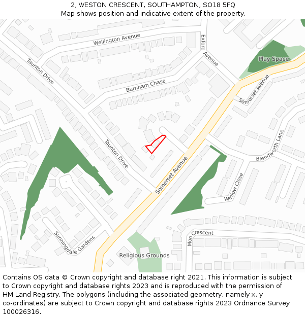 2, WESTON CRESCENT, SOUTHAMPTON, SO18 5FQ: Location map and indicative extent of plot