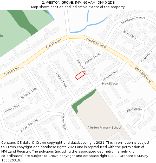 2, WESTON GROVE, IMMINGHAM, DN40 2DE: Location map and indicative extent of plot