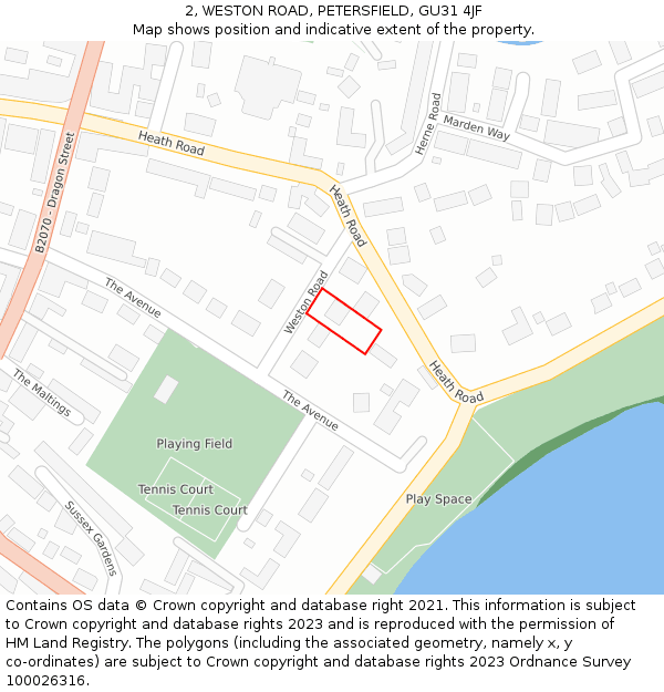 2, WESTON ROAD, PETERSFIELD, GU31 4JF: Location map and indicative extent of plot