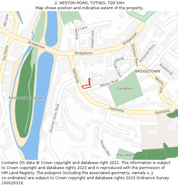 2, WESTON ROAD, TOTNES, TQ9 5AH: Location map and indicative extent of plot