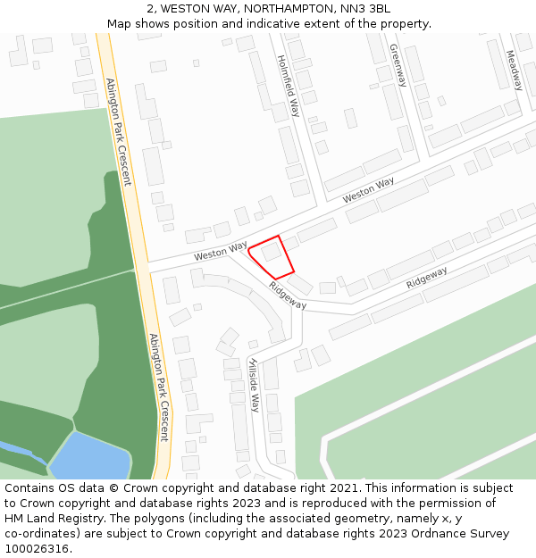 2, WESTON WAY, NORTHAMPTON, NN3 3BL: Location map and indicative extent of plot