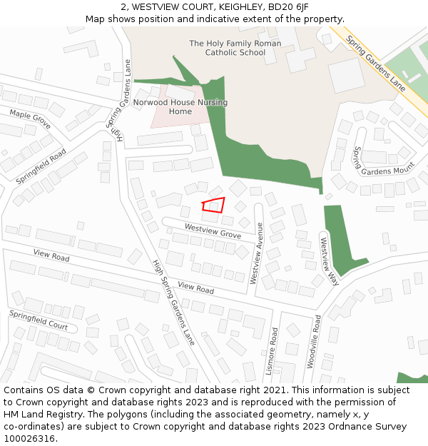 2, WESTVIEW COURT, KEIGHLEY, BD20 6JF: Location map and indicative extent of plot