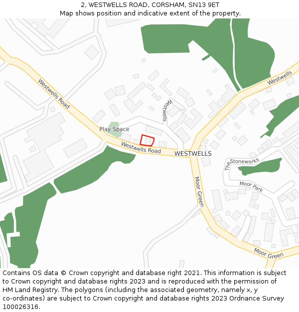 2, WESTWELLS ROAD, CORSHAM, SN13 9ET: Location map and indicative extent of plot