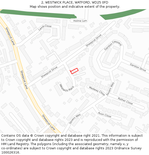 2, WESTWICK PLACE, WATFORD, WD25 0FD: Location map and indicative extent of plot
