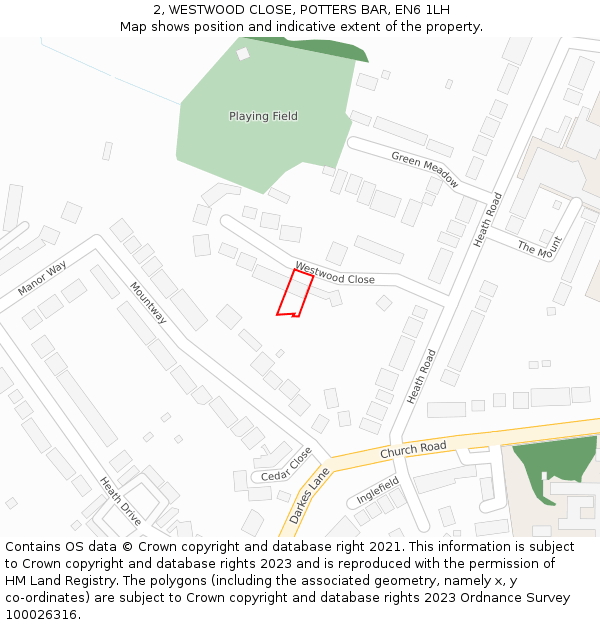 2, WESTWOOD CLOSE, POTTERS BAR, EN6 1LH: Location map and indicative extent of plot