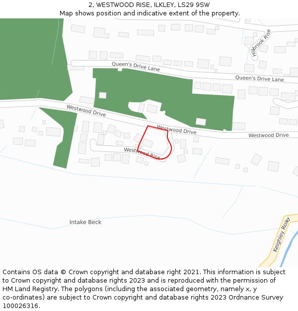 2, WESTWOOD RISE, ILKLEY, LS29 9SW: Location map and indicative extent of plot