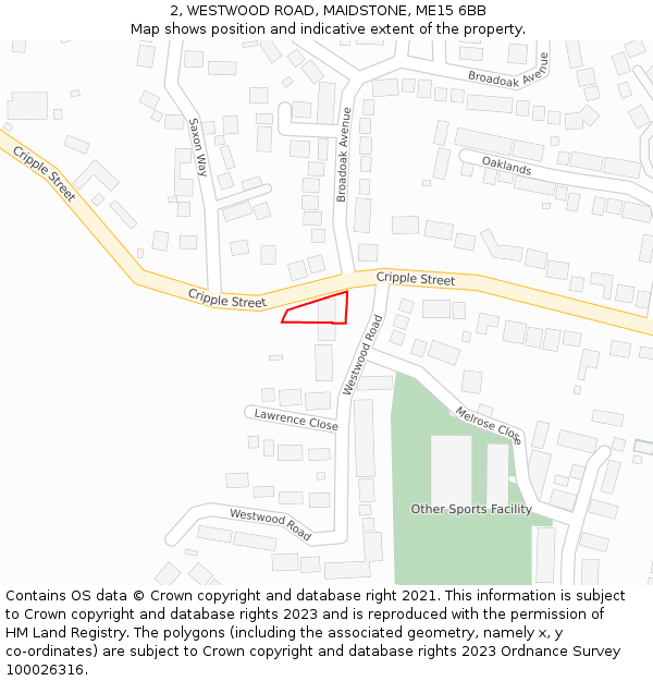 2, WESTWOOD ROAD, MAIDSTONE, ME15 6BB: Location map and indicative extent of plot