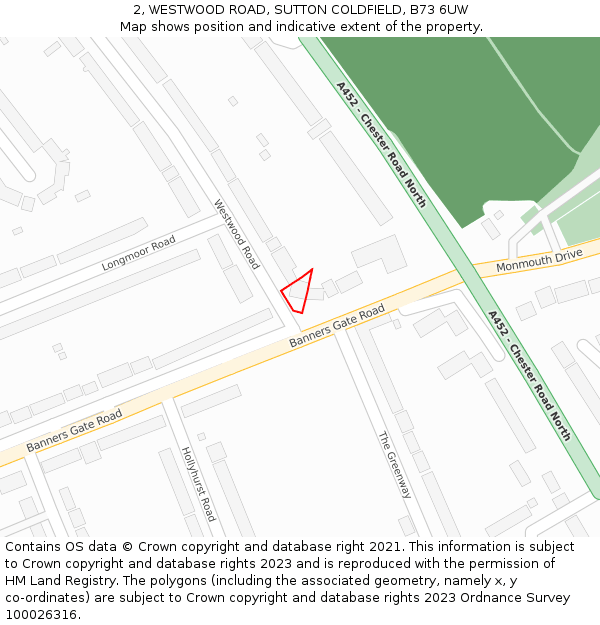 2, WESTWOOD ROAD, SUTTON COLDFIELD, B73 6UW: Location map and indicative extent of plot