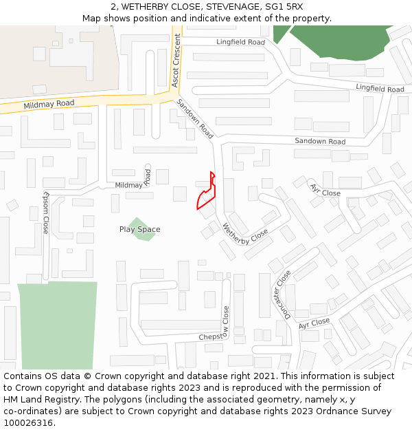 2, WETHERBY CLOSE, STEVENAGE, SG1 5RX: Location map and indicative extent of plot