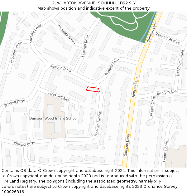 2, WHARTON AVENUE, SOLIHULL, B92 9LY: Location map and indicative extent of plot