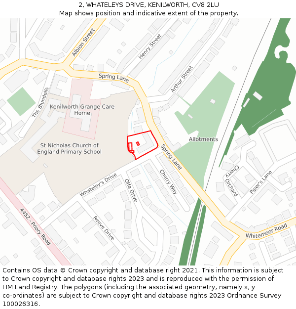 2, WHATELEYS DRIVE, KENILWORTH, CV8 2LU: Location map and indicative extent of plot