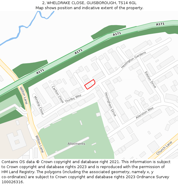 2, WHELDRAKE CLOSE, GUISBOROUGH, TS14 6GL: Location map and indicative extent of plot