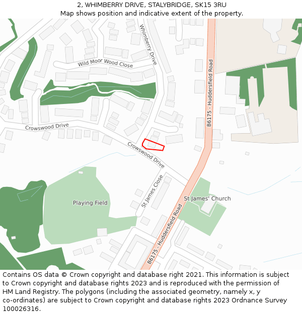 2, WHIMBERRY DRIVE, STALYBRIDGE, SK15 3RU: Location map and indicative extent of plot