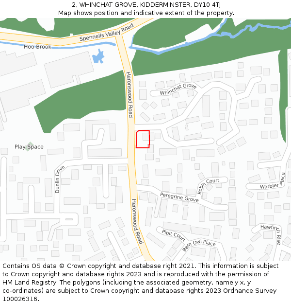 2, WHINCHAT GROVE, KIDDERMINSTER, DY10 4TJ: Location map and indicative extent of plot