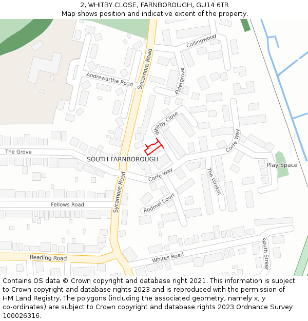 2, WHITBY CLOSE, FARNBOROUGH, GU14 6TR: Location map and indicative extent of plot