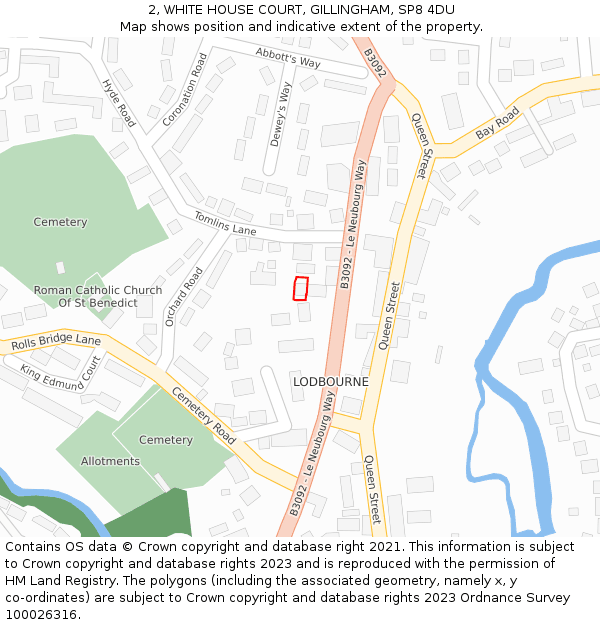 2, WHITE HOUSE COURT, GILLINGHAM, SP8 4DU: Location map and indicative extent of plot