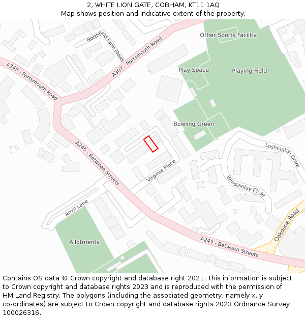 2, WHITE LION GATE, COBHAM, KT11 1AQ: Location map and indicative extent of plot