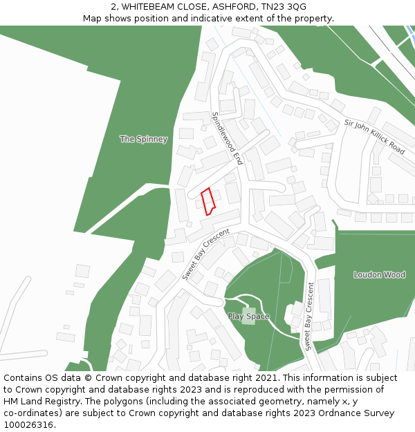 2, WHITEBEAM CLOSE, ASHFORD, TN23 3QG: Location map and indicative extent of plot