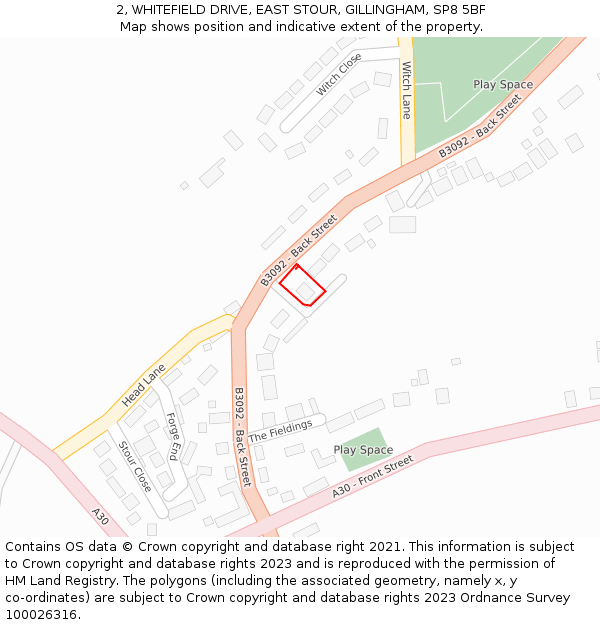 2, WHITEFIELD DRIVE, EAST STOUR, GILLINGHAM, SP8 5BF: Location map and indicative extent of plot